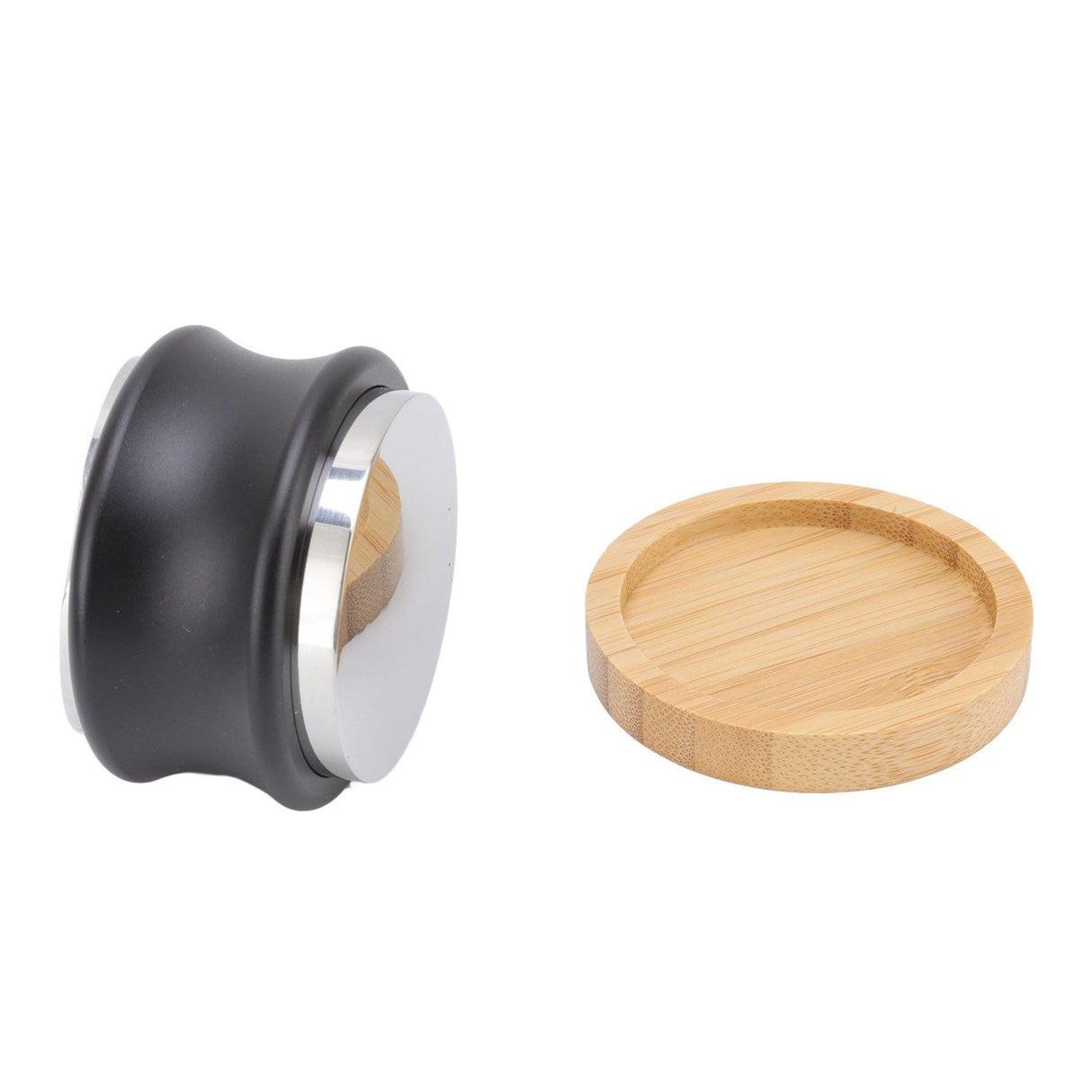 Coffee Distributor Stainless Steel Alloy Dual Head Adjustable Depth Coffee Leveler with Bamboo Base 58.5mm/2.3in