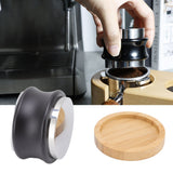 Coffee Distributor Stainless Steel Alloy Dual Head Adjustable Depth Coffee Leveler with Bamboo Base 58.5mm/2.3in
