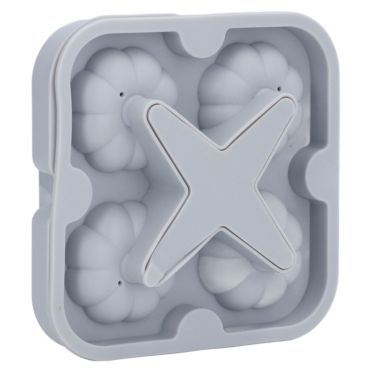 Pumpkin Ice Ball Mold 3D Pumpkin Shape Food Grade Silicone 4 Cells Easy Release Whiskey Ice Mold for Coffee Tea Cocktail Gray
