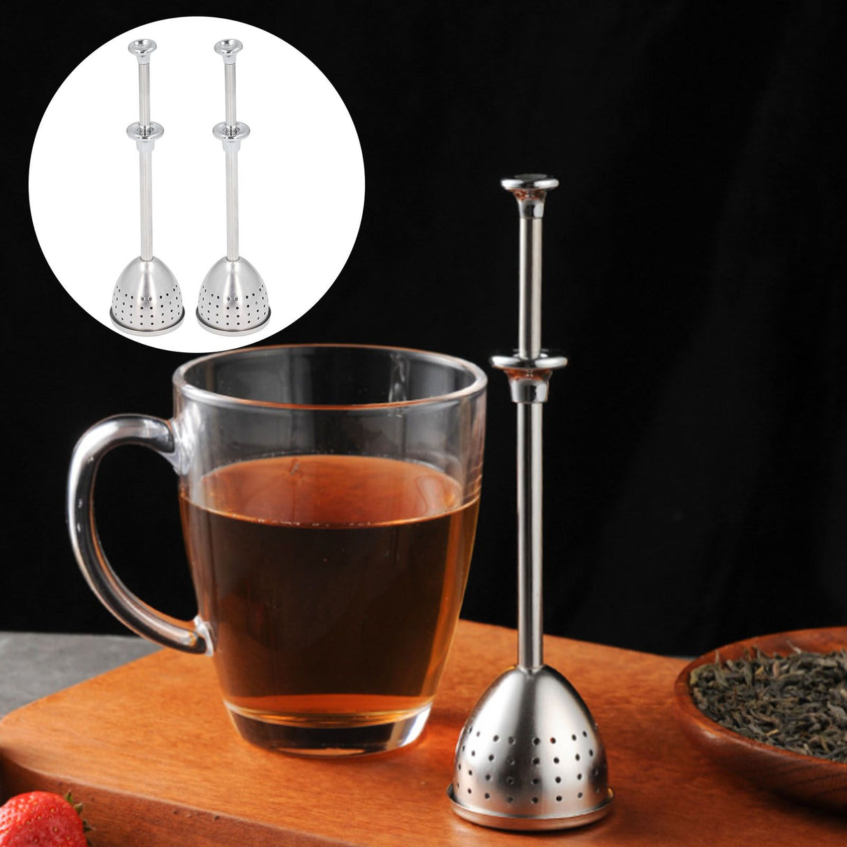 2Pcs Tea Strainer Long Handle Stainless Steel Infuser Filter Reusable Teapot Interval Diffuser