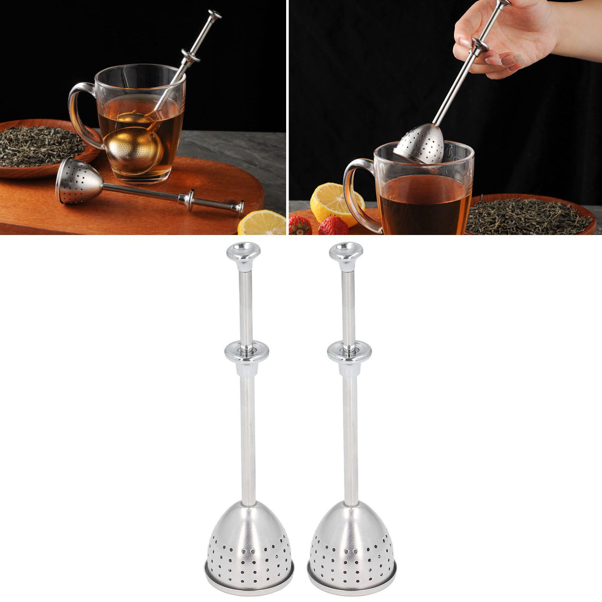 2Pcs Tea Strainer Long Handle Stainless Steel Infuser Filter Reusable Teapot Interval Diffuser
