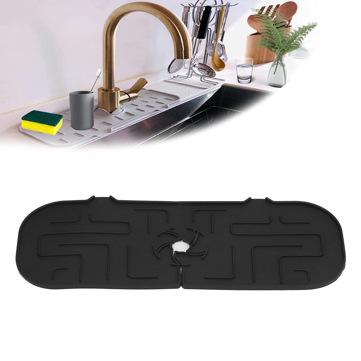 Faucet Handle Drip Catcher Tray Durable Silicone Sink Faucet Mat for Kitchen Bathroom Apartment Hotel Black