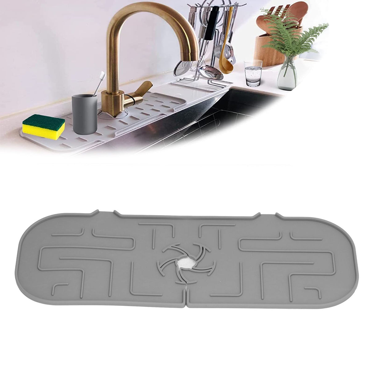 Faucet Handle Drip Catcher Tray Durable Silicone Sink Faucet Mat for Kitchen Bathroom Apartment Hotel Gray