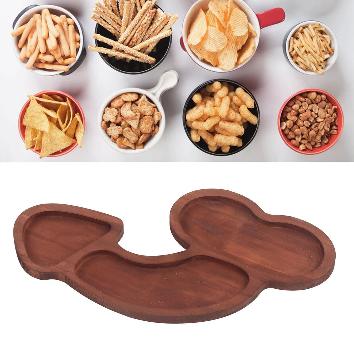 Aperitif Board C Type BPA Free Odorless Easy Cleaning Walnut 3 Large Spaces Cheese Serving Platter for Picnic Plate L