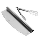 Pizza Cutter Food Grade Stainless Steel High Sharpness Ergonomic Design Rocking Pizza Cutter with Tong for Pizza Cake