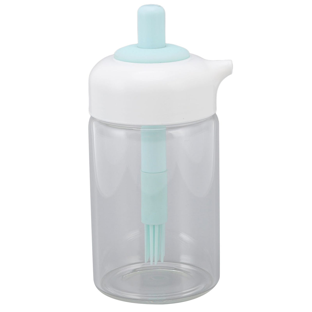 Press Control 2 in 1 Oil Bottle Dispenser Kitchen Glass Oil Bottle with Silicone Brush 230ml Blue
