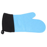 Silicone Oven Mitts Non Slip Kitchen Baking Gloves High Temperature Resistant 2 Fingers Long Blue - Side View