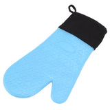 Silicone Oven Mitts Non Slip Kitchen Baking Gloves High Temperature Resistant 2 Fingers Long Blue