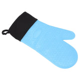 Silicone Oven Mitts Non Slip Kitchen Baking Gloves High Temperature Resistant 2 Fingers Long Blue