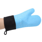 Silicone Oven Mitts Non Slip Kitchen Baking Gloves High Temperature Resistant 2 Fingers Long Blue