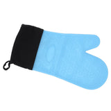 Silicone Oven Mitts Non Slip Kitchen Baking Gloves High Temperature Resistant 2 Fingers Long Blue