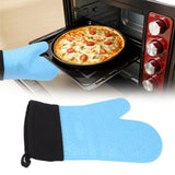 Silicone Oven Mitts Non Slip Kitchen Baking Gloves High Temperature Resistant 2 Fingers Long Blue