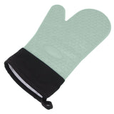 Silicone Oven Mitts Non Slip Kitchen Baking Gloves High Temperature Resistant 2 Fingers Long Green - Front View