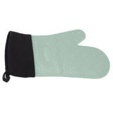 Silicone Oven Mitts Non Slip Kitchen Baking Gloves High Temperature Resistant 2 Fingers Long Green - Side View