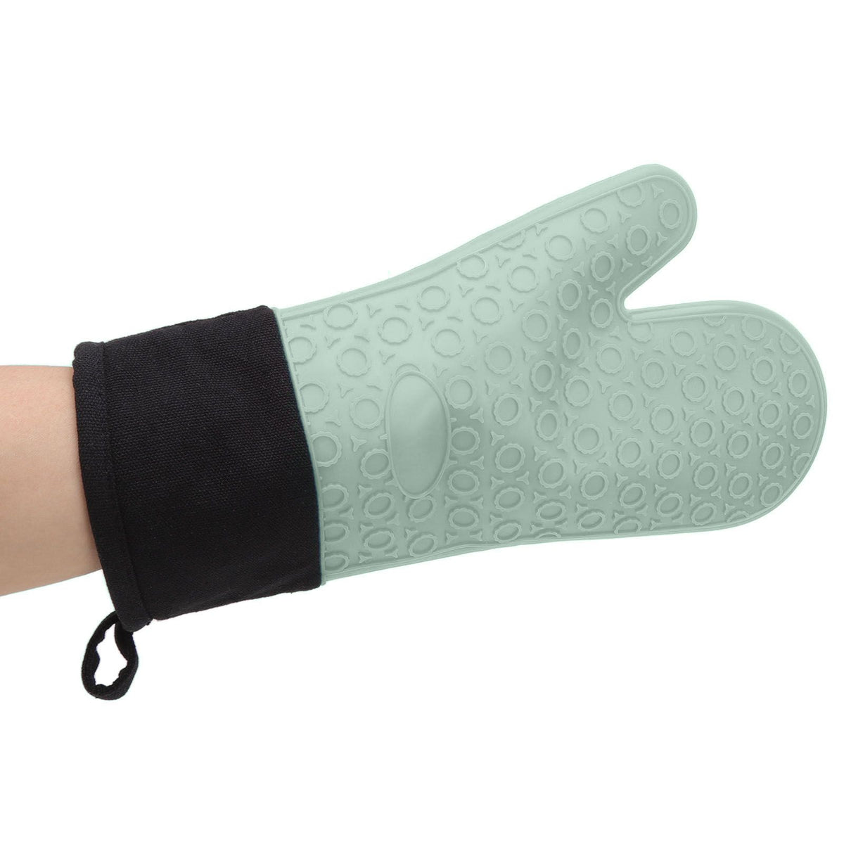 Silicone Oven Mitts Non Slip Kitchen Baking Gloves High Temperature Resistant 2 Fingers Long Green