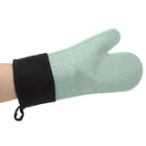 Silicone Oven Mitts Non Slip Kitchen Baking Gloves High Temperature Resistant 2 Fingers Long Green