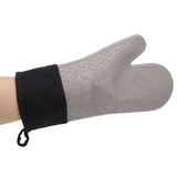 Silicone Oven Mitts Non Slip Kitchen Baking Gloves High Temperature Resistant 2 Fingers Long Gray - Close-Up Angle
