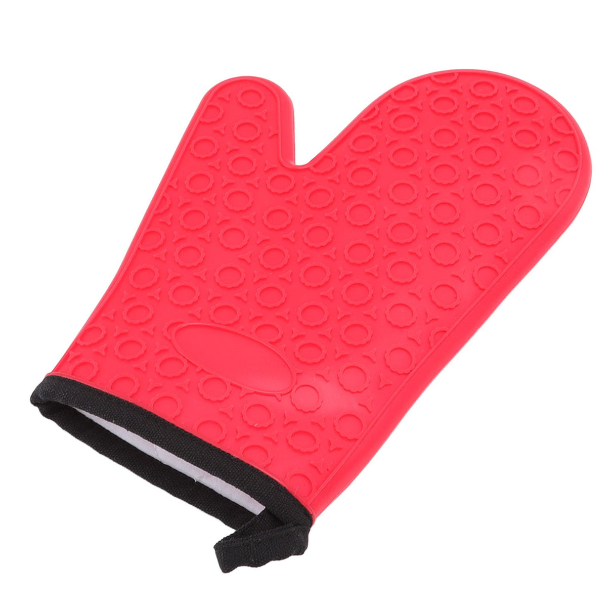 Silicone Oven Mitt High Temperature Resistant Waterproof Slip Proof Kitchen Baking Glove with Cotton Liner Red