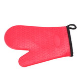 Silicone Oven Mitt High Temperature Resistant Waterproof Slip Proof Kitchen Baking Glove with Cotton Liner Red - Side View