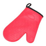 Silicone Oven Mitt High Temperature Resistant Waterproof Slip Proof Kitchen Baking Glove with Cotton Liner Red - Rear View