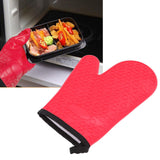 Silicone Oven Mitt High Temperature Resistant Waterproof Slip Proof Kitchen Baking Glove with Cotton Liner Red
