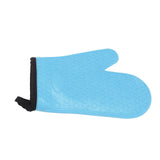 Silicone Oven Mitt High Temperature Resistant Waterproof Slip Proof Kitchen Baking Glove with Cotton Liner Blue - Front View
