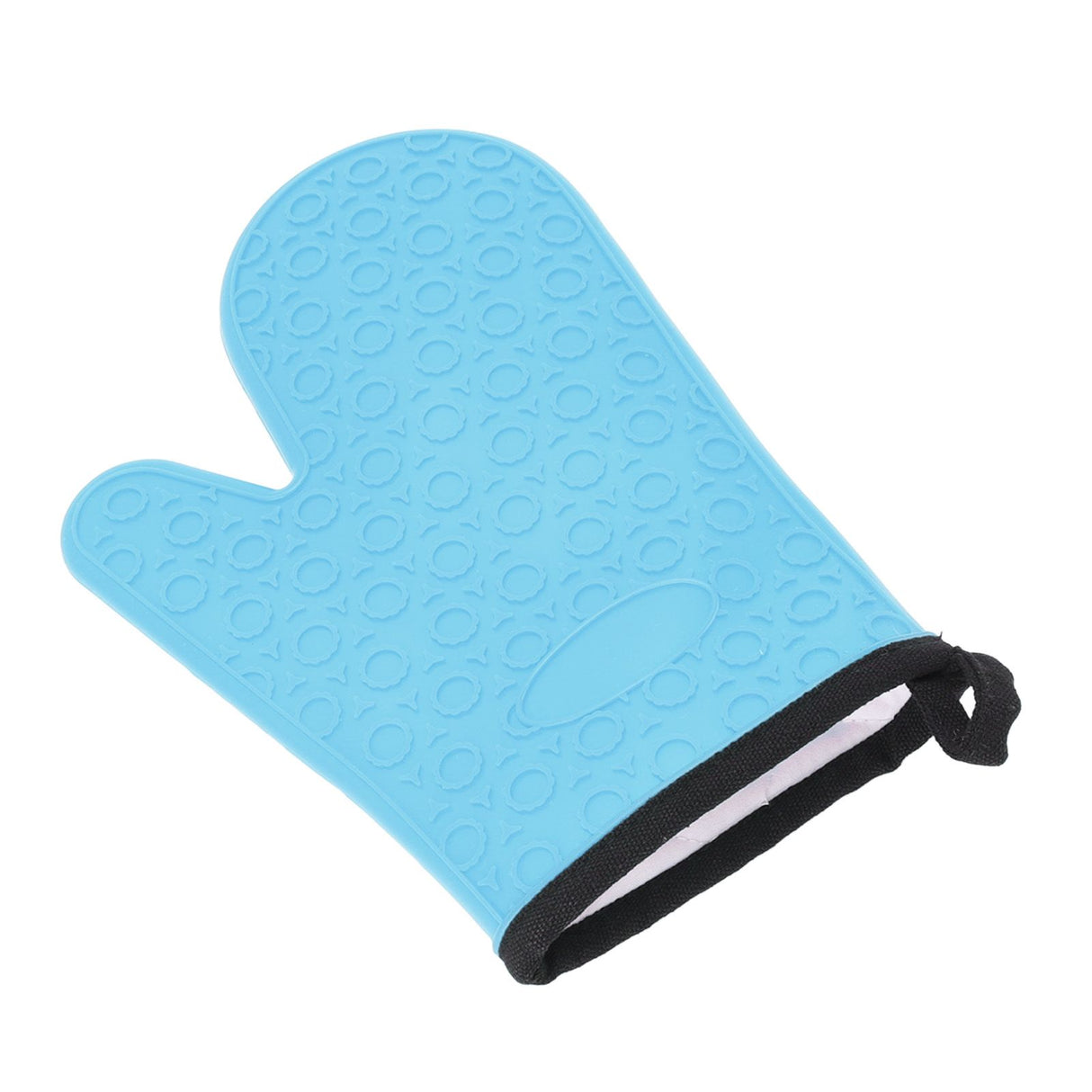 Silicone Oven Mitt High Temperature Resistant Waterproof Slip Proof Kitchen Baking Glove with Cotton Liner Blue