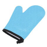 Silicone Oven Mitt High Temperature Resistant Waterproof Slip Proof Kitchen Baking Glove with Cotton Liner Blue - 45-Degree Angle