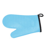 Silicone Oven Mitt High Temperature Resistant Waterproof Slip Proof Kitchen Baking Glove with Cotton Liner Blue - Rear View