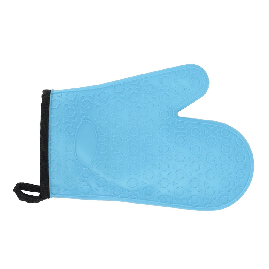 Silicone Oven Mitt High Temperature Resistant Waterproof Slip Proof Kitchen Baking Glove with Cotton Liner Blue