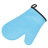 Silicone Oven Mitt High Temperature Resistant Waterproof Slip Proof Kitchen Baking Glove with Cotton Liner Blue - Extra Image