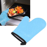 Silicone Oven Mitt High Temperature Resistant Waterproof Slip Proof Kitchen Baking Glove with Cotton Liner Blue