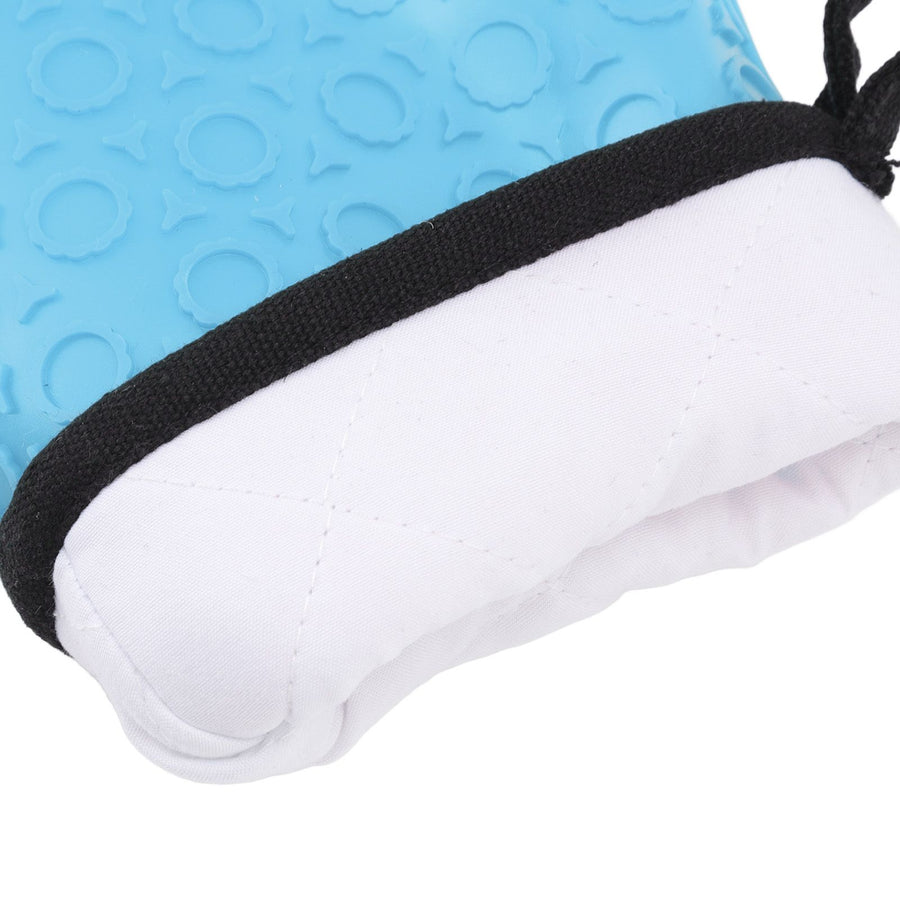 Silicone Oven Mitt High Temperature Resistant Waterproof Slip Proof Kitchen Baking Glove with Cotton Liner Blue