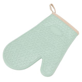 Silicone Oven Mitt High Temperature Resistant Waterproof Slip Proof Kitchen Baking Glove with Cotton Liner Green - Close-Up Angle