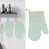 Silicone Oven Mitt High Temperature Resistant Waterproof Slip Proof Kitchen Baking Glove with Cotton Liner Green