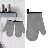 Silicone Oven Mitt High Temperature Resistant Waterproof Slip Proof Kitchen Baking Glove with Cotton Liner Gray - Extra Image