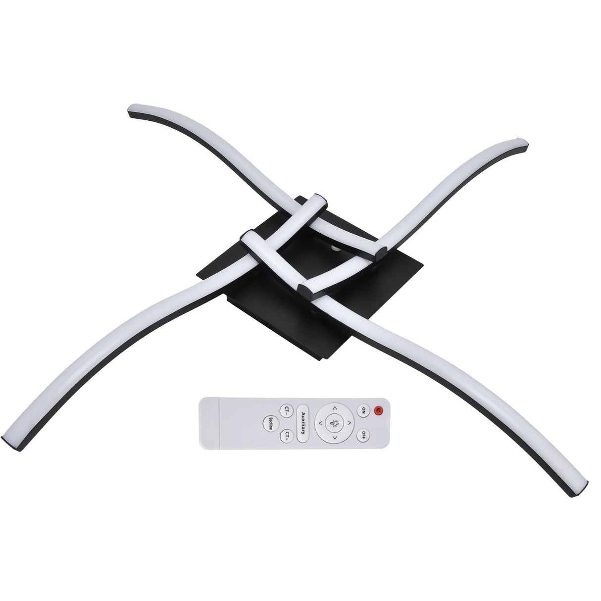 LED Ceiling Light Wavy Shape 3 Color Dimming Wrought Iron Ceiling Fixture with Remote Control Black AC110‑265V