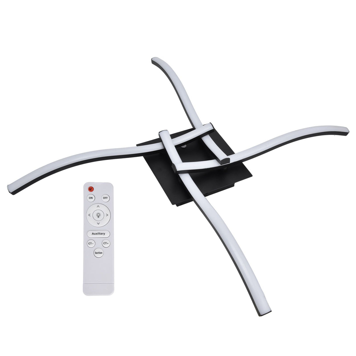 LED Ceiling Light Wavy Shape 3 Color Dimming Wrought Iron Ceiling Fixture with Remote Control Black AC110‑265V