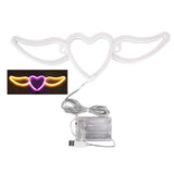 Heart Shaped Neon Light Safe Energy Saving Dual Power Heart Shaped Wings Neon Sign for Valentine's Day Wedding(Warm White Light Pink Light )