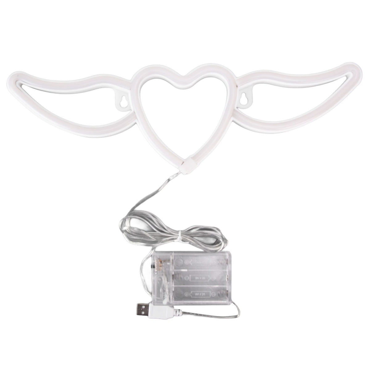 Heart Shaped Neon Light Safe Energy Saving Dual Power Heart Shaped Wings Neon Sign for Valentine's Day Wedding(Warm White Light Pink Light )