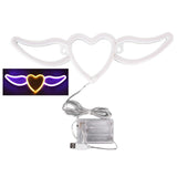 Heart Shaped Neon Light Safe Energy Saving Dual Power Heart Shaped Wings Neon Sign for Valentine's Day Wedding(Purple Light Warm White Light )