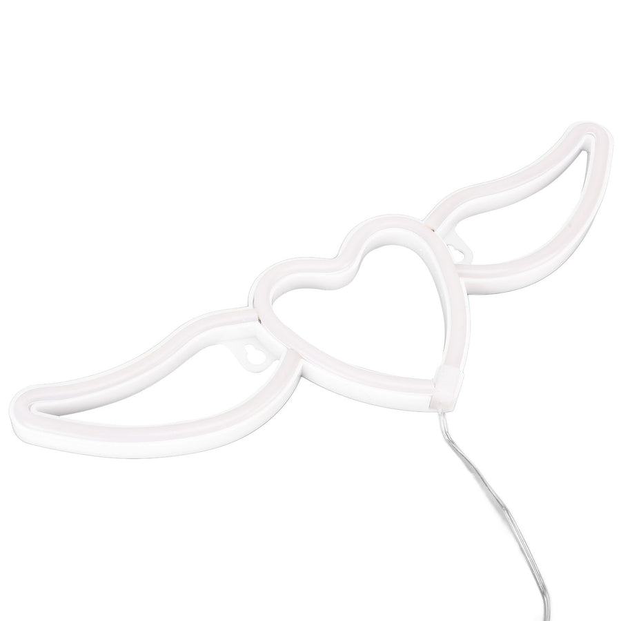 Heart Shaped Neon Light Safe Energy Saving Dual Power Heart Shaped Wings Neon Sign for Valentine's Day Wedding(Purple Light Warm White Light )