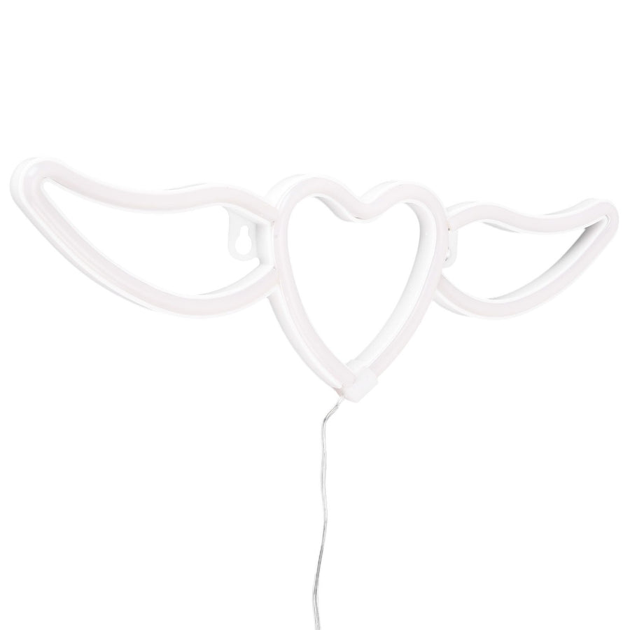 Heart Shaped Neon Light Safe Energy Saving Dual Power Heart Shaped Wings Neon Sign for Valentine's Day Wedding(Purple Light Warm White Light )