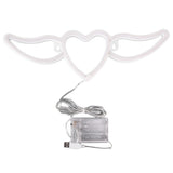 Heart Shaped Neon Light Safe Energy Saving Dual Power Heart Shaped Wings Neon Sign for Valentine's Day Wedding(Purple Light Warm White Light )
