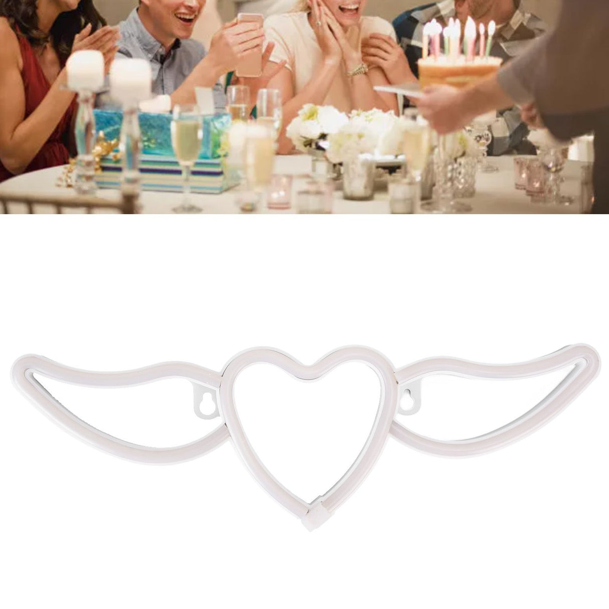 Heart Shaped Neon Light Safe Energy Saving Dual Power Heart Shaped Wings Neon Sign for Valentine's Day Wedding(Purple Light Warm White Light )