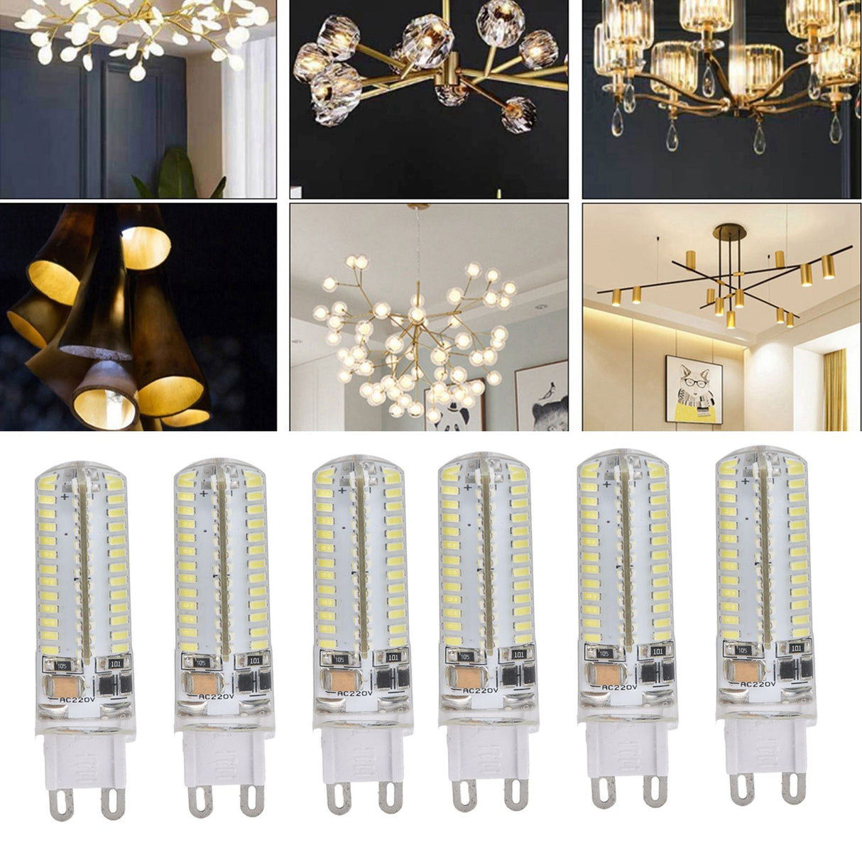 6Pcs G9 Silicone Bulbs 5W 104LED Light Bulb IP45 Waterproof for Home Chandelier Wall Lamp 220VWarm Light