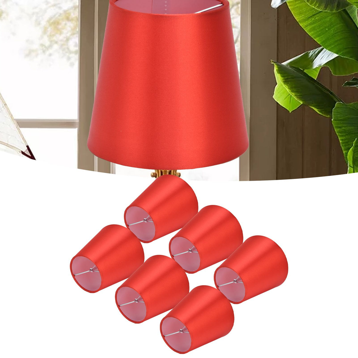 6PCS E14 Lamp Shade Fabric Lampshade Table Lamp Ceiling Lamp Shade for Bedroom Living RoomBright Red PX150