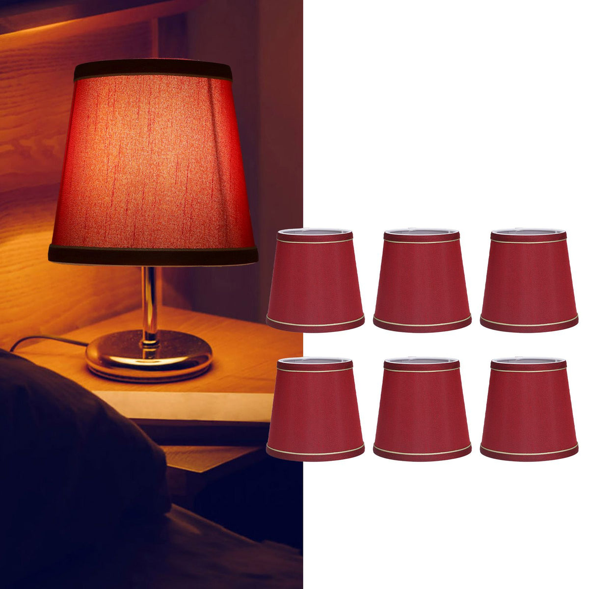 6PCS Fabric Lampshade Modern Simple Fabric Light Lampshade Phnom Penh Craftsmanship for E14 LampWine Red (PX43)
