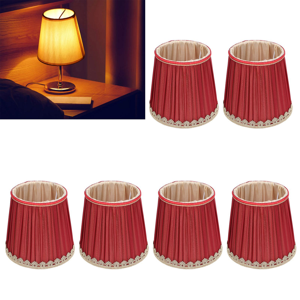 Small Lamp Shade Fabric Wine Red Golden Edge Lampshade for E14 Table Chandelier Wall Lamp