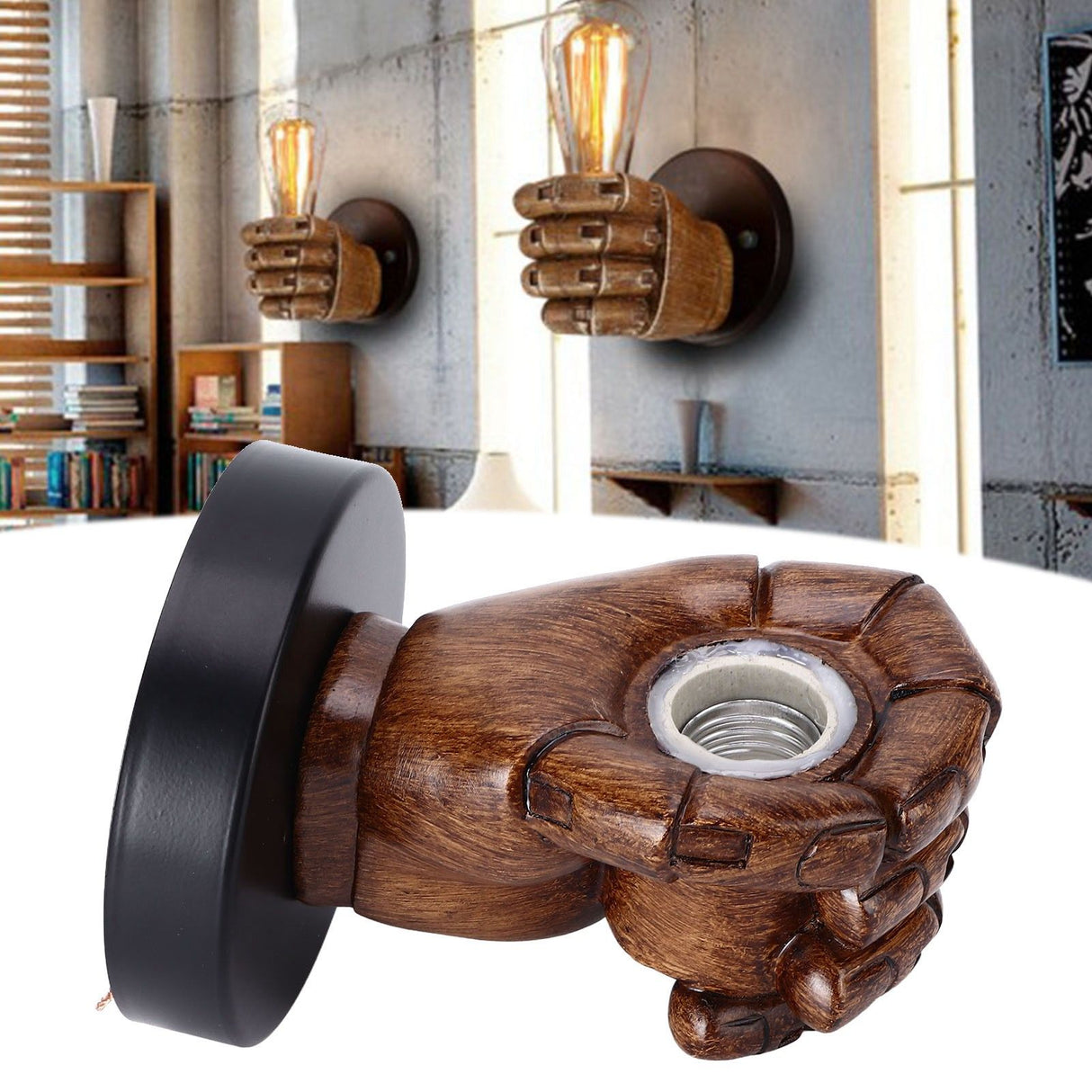 Wall Mounted Lamp Fist Shape Vintage Industrial Style Wall Sconce With Base Mount Connector for Bedroom Bar Cafe 220VLeft Hand